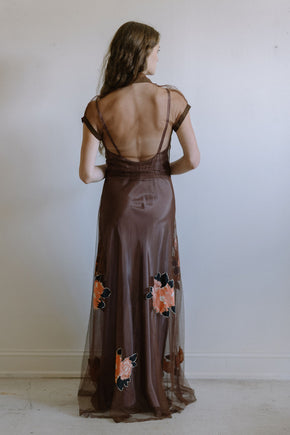 1930s floral net applique gown