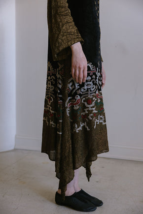 1920s beaded lamé Egyptian revival gown