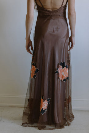 1930s floral net applique gown