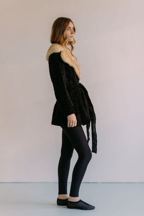 1950s peplum Persian lamb and blonde fox fur coat