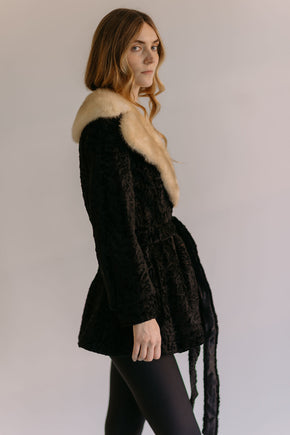 1950s peplum Persian lamb and blonde fox fur coat