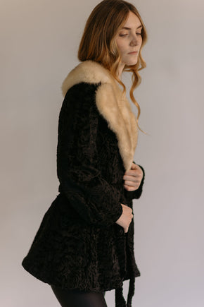 1950s peplum Persian lamb and blonde fox fur coat
