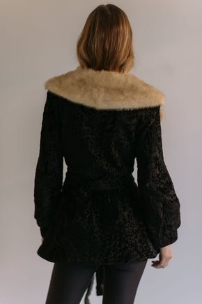1950s peplum Persian lamb and blonde fox fur coat