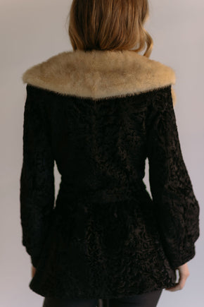 1950s peplum Persian lamb and blonde fox fur coat