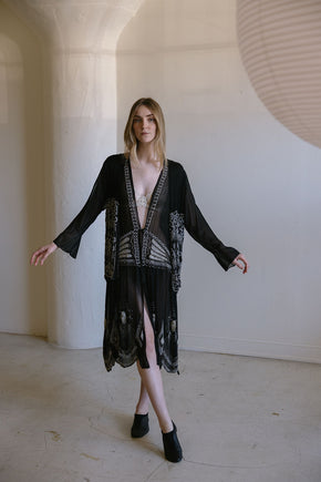 1920s English art deco silk chiffon beaded set