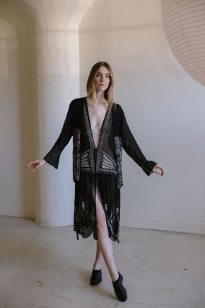 1920s English art deco silk chiffon beaded set