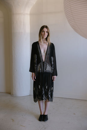 1920s English art deco silk chiffon beaded set