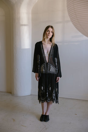 1920s English art deco silk chiffon beaded set