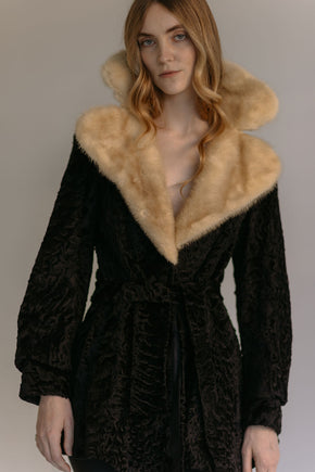 1950s peplum Persian lamb and blonde fox fur coat