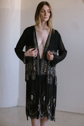 1920s English art deco silk chiffon beaded set