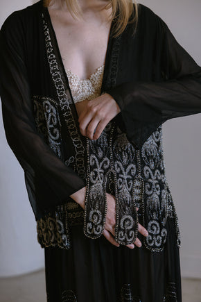 1920s English art deco silk chiffon beaded set