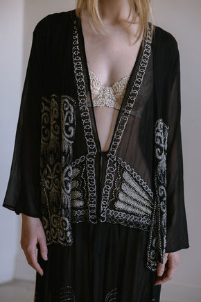 1920s English art deco silk chiffon beaded set