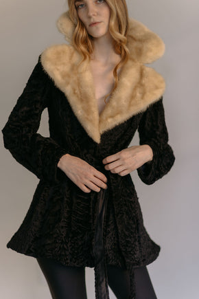 1950s peplum Persian lamb and blonde fox fur coat