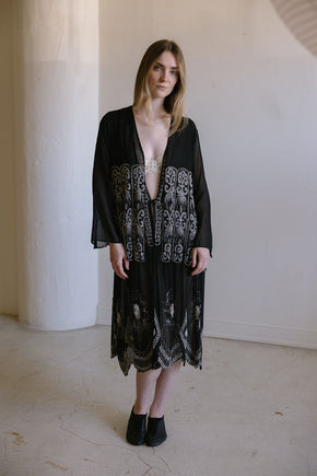 1920s English art deco silk chiffon beaded set