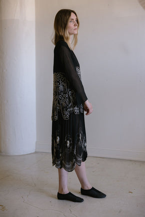 1920s English art deco silk chiffon beaded set