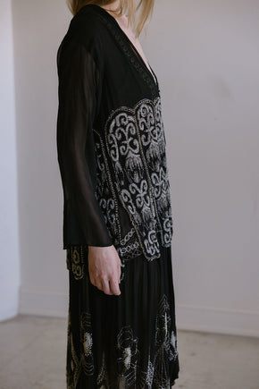 1920s English art deco silk chiffon beaded set