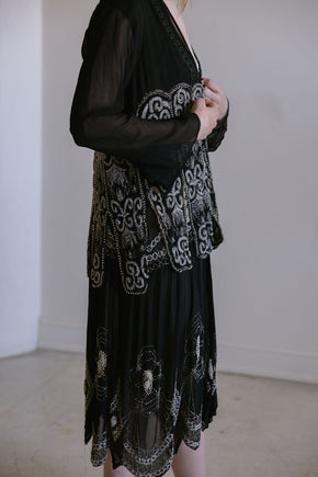 1920s English art deco silk chiffon beaded set