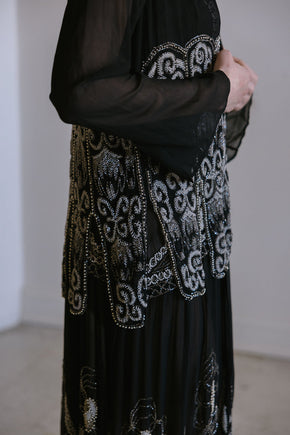 1920s English art deco silk chiffon beaded set