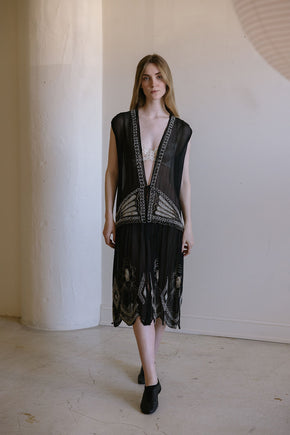 1920s English art deco silk chiffon beaded set