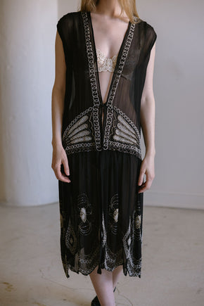 1920s English art deco silk chiffon beaded set