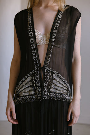 1920s English art deco silk chiffon beaded set