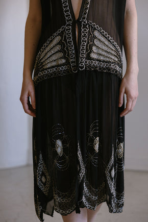 1920s English art deco silk chiffon beaded set