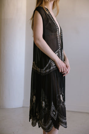 1920s English art deco silk chiffon beaded set