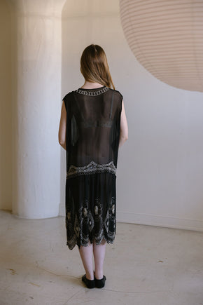 1920s English art deco silk chiffon beaded set