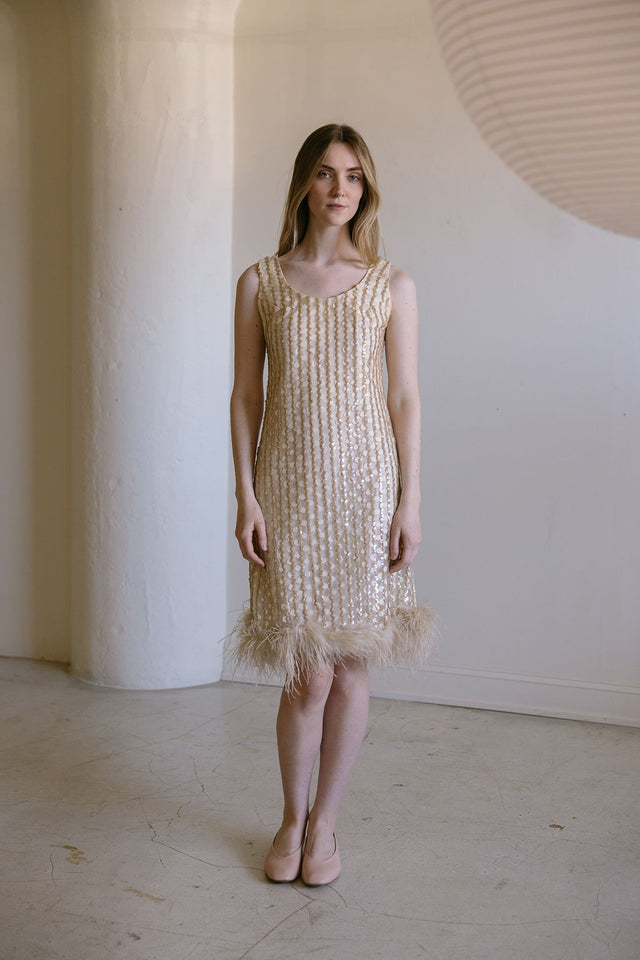 1960s ostrich sequin cocktai dress