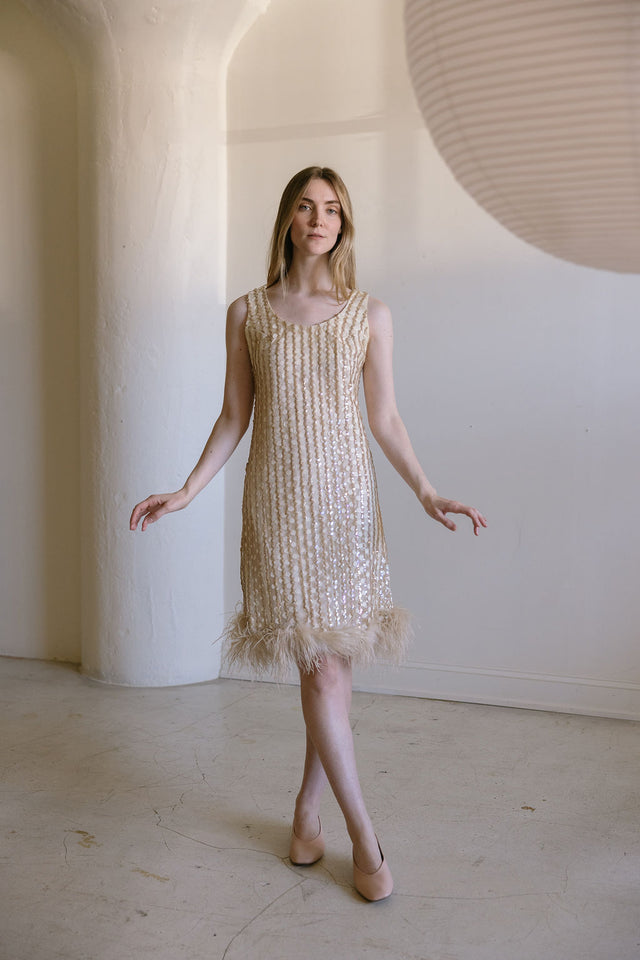 1960s ostrich sequin cocktai dress