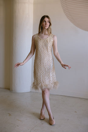 1960s ostrich sequin cocktai dress
