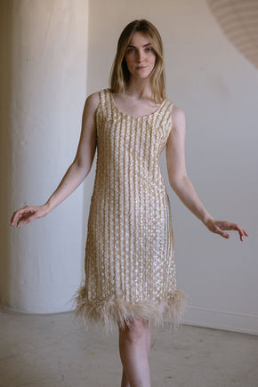 1960s ostrich sequin cocktai dress