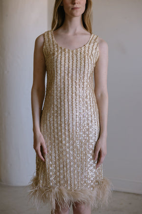 1960s ostrich sequin cocktai dress