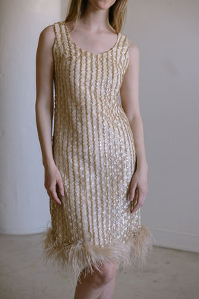 1960s ostrich sequin cocktai dress