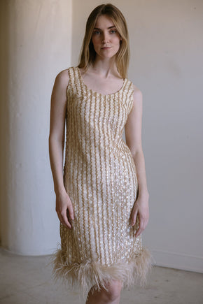 1960s ostrich sequin cocktai dress