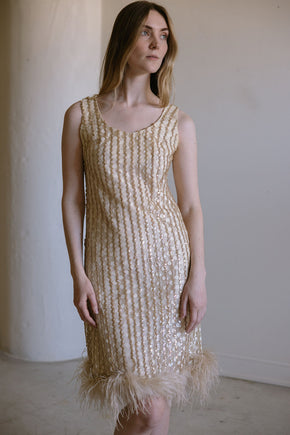 1960s ostrich sequin cocktai dress