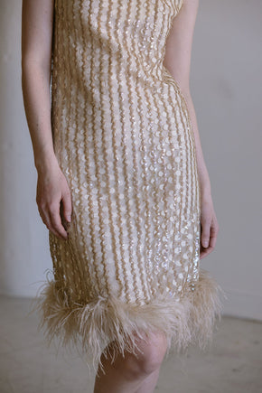 1960s ostrich sequin cocktai dress