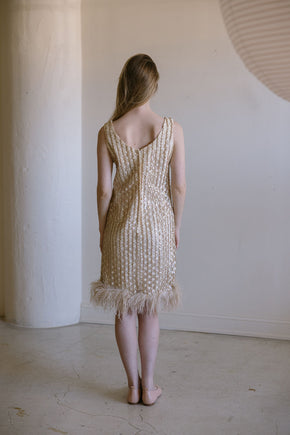 1960s ostrich sequin cocktai dress