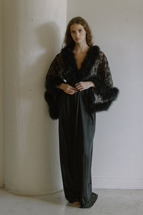 1960s marabou and lace robe