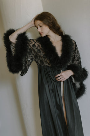 1960s marabou and lace robe