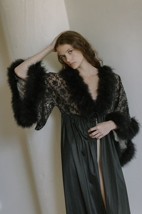 1960s marabou and lace robe