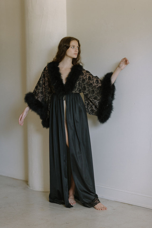 1960s marabou and lace robe