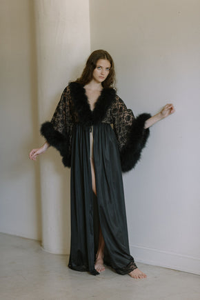 1960s marabou and lace robe