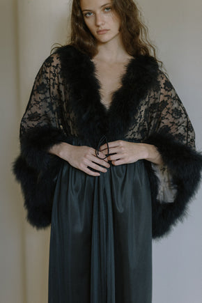 1960s marabou and lace robe