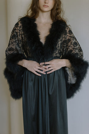 1960s marabou and lace robe