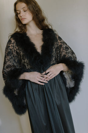 1960s marabou and lace robe