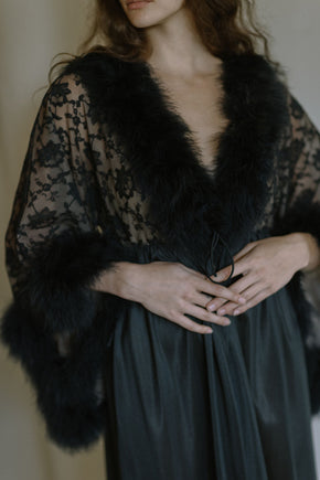 1960s marabou and lace robe