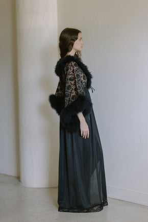 1960s marabou and lace robe