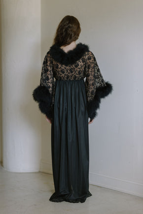 1960s marabou and lace robe