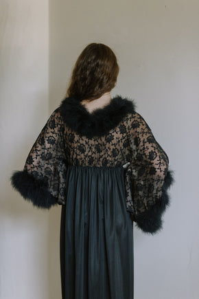 1960s marabou and lace robe